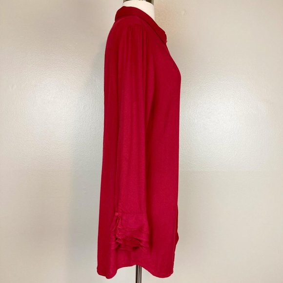 SOFT SURROUNDINGS - M - Dark Red Poet Ruffle Button Down - Picture 2 of 7